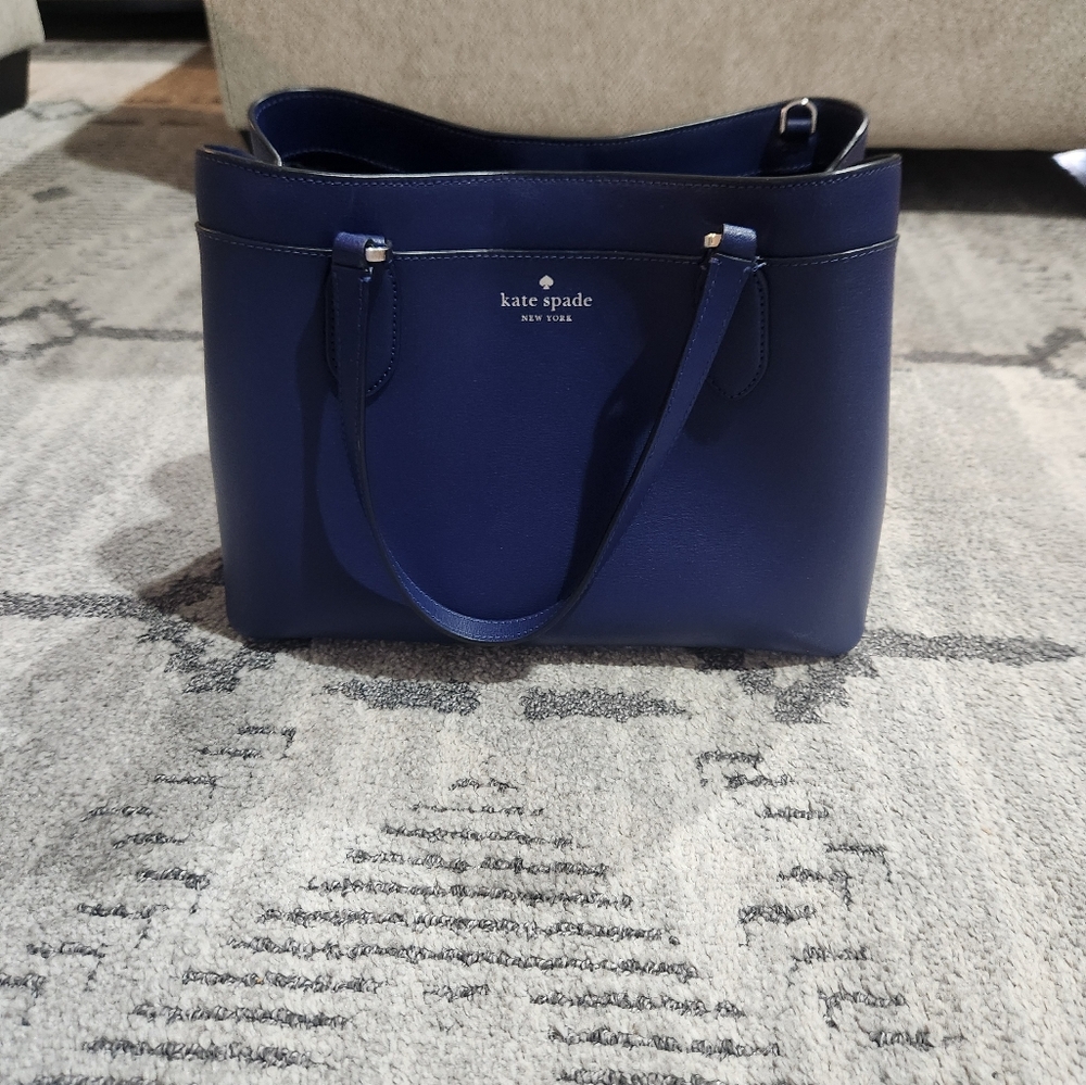 Kate Spade Blue Textured Tote with Silver Zipper